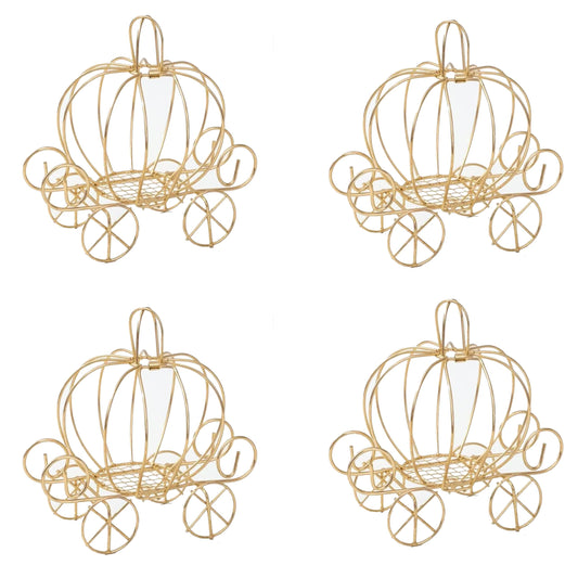 YANGYIXIN 4-Pack Metal Candy Server Gold Pumpkin Carriage Centerpiece Box for Princess Birthday, Princess Party & Themed Party Decorations