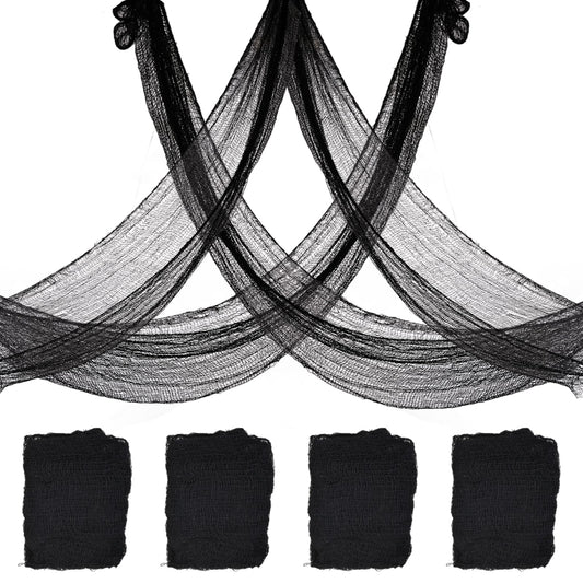 4 Pack Halloween Creepy Cloth Decorations, 30X72 Inch Black Scary Halloween Gauze Cloths, Spooky Cloth for Haunted House, Outdoor Patio, Garden, Halloween Indoor Wall Windows Black Cheesecloth Decor