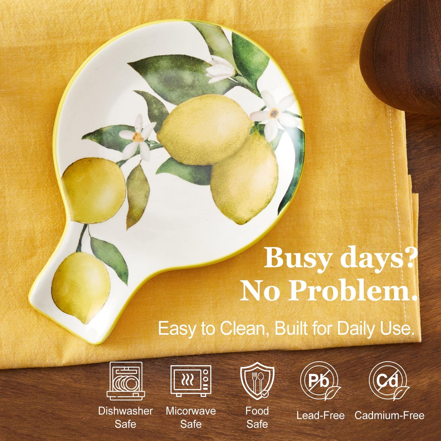 Bico Lemon Dreams Spoon Rest for Stove Top, Ceramic Spoon Holder for Kitchen Counter, Easy to Clean Coffee Spoon Rest Dishwasher Safe, Kitchen Cooking Utensil Rest for Ladles Spatula