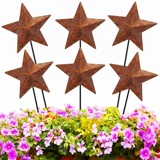 Pickmesh 6 Pcs 12" H Rusty 4th of July Outdoor Decor Patriotic Yard Decor Metal Yard Sign Antique Primitives Star Garden Stake 250th Anniversary Rustic American Sign for Outdoor Independence Day