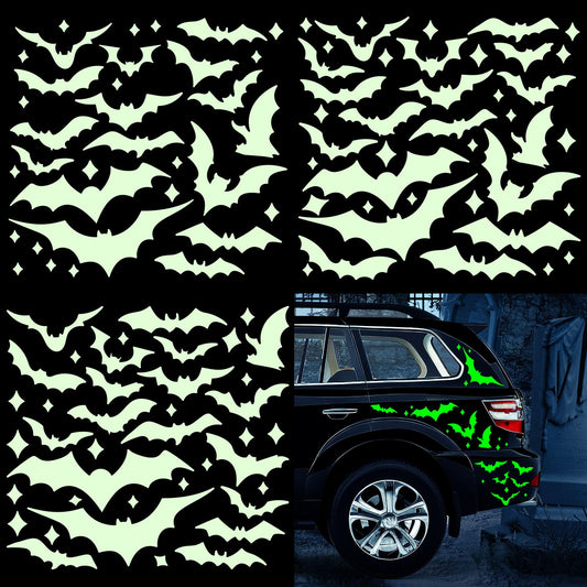 Whaline 3 Sheets Halloween Glow in The Dark Bat Car Decals Spooky Luminous Bat Vinyl Stickers for Bumper Truck Van SUV Car Window Headlamp Taillight