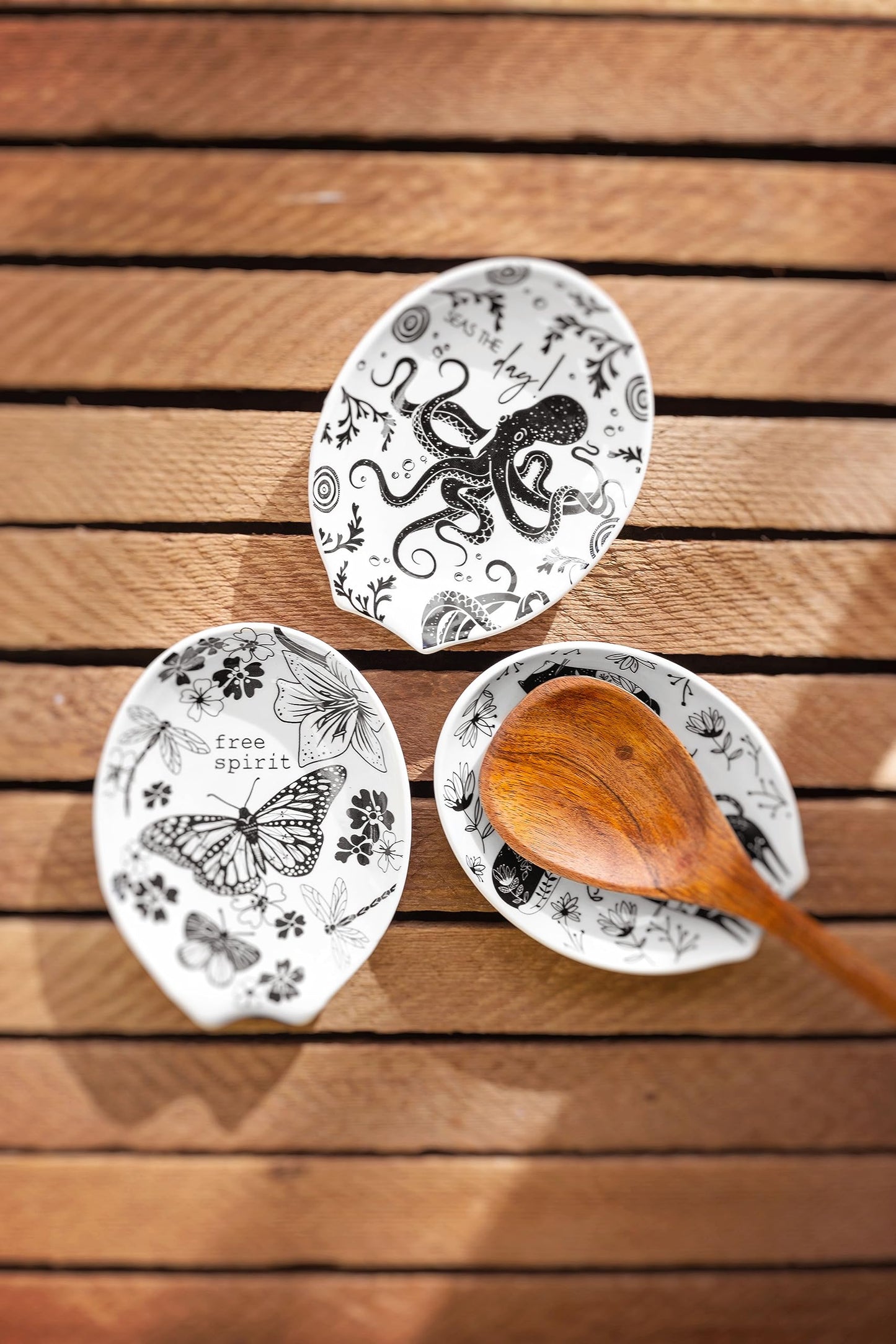 Karma, Boho Spoon Rest, Black and White Ceramic Spoon Rest, Ceramic Spoon Rest for Countertop, Bee