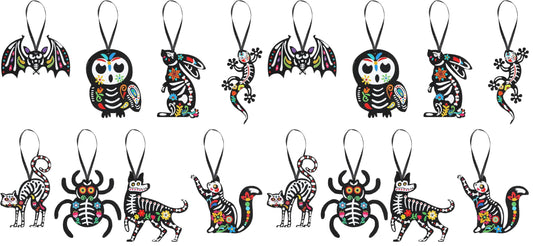 CCINEE 24Pcs Dia De Los Muertos Felt Ornaments, Mexcian Skeleton Halloween Ornaments for Day of The Dead Themed Party School Bags Indoor Outoor Tree Hanging Decorations (Pack of 2)