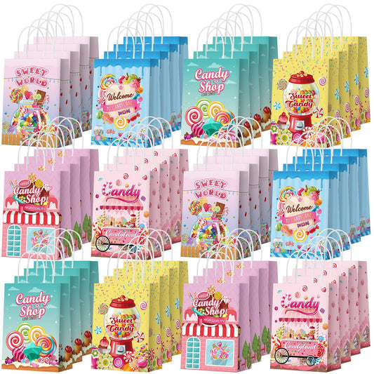 Sinload 48 Pcs Candy Sweet Goodie Bags with Handles Candy Land Gift Bags Lollipop Party Favors Sweet Shop Theme Paper Treat Boxes for Classroom Prizes Supplies Birthday Halloween Baby Shower Decor