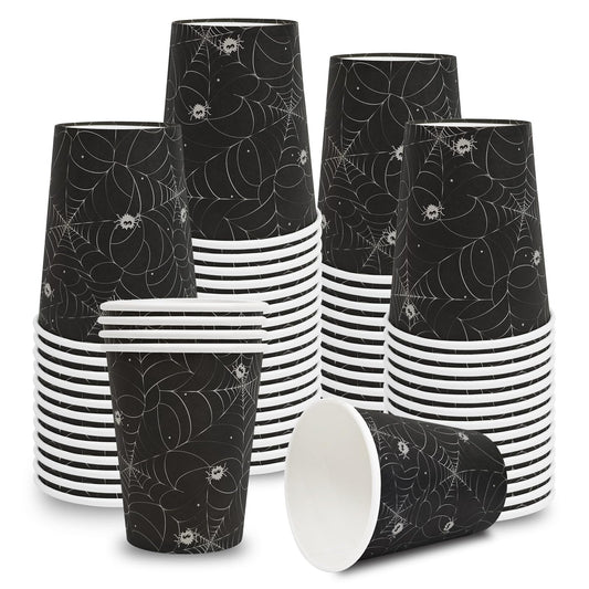 YQUQWN 50 PCS Halloween Spider Paper Cups, 9 oz Disposable Party Cups for Trick or Treat Activity Party Supplies for Kids Adults, Halloween Tableware for Drinks, Snacks Decor