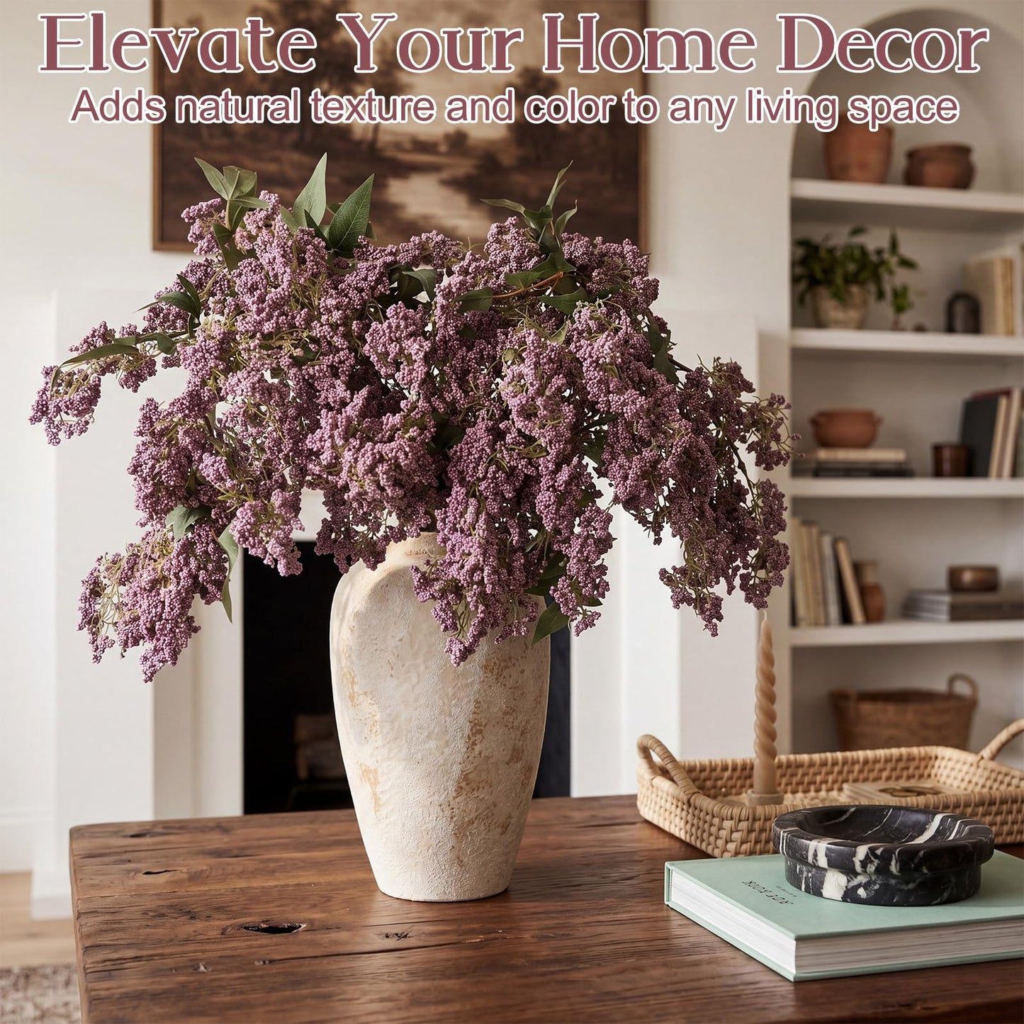 Dingion 3 Pcs 43 Inch Dusty Plum Berry Stem for Vase Fall Artificial Faux Sedum Berry Stems Autumn Realistic Flower Pick Spray Floral Branch for DIY Wedding Bouquet Mantel Holiday Harvest Home Decor
