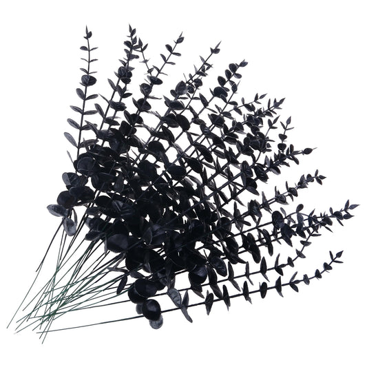 summer flower 26Pcs Black Artificial Eucalyptus Stems Faux Halloween Flowers Eucalyptuses Home Decor (26, Black)