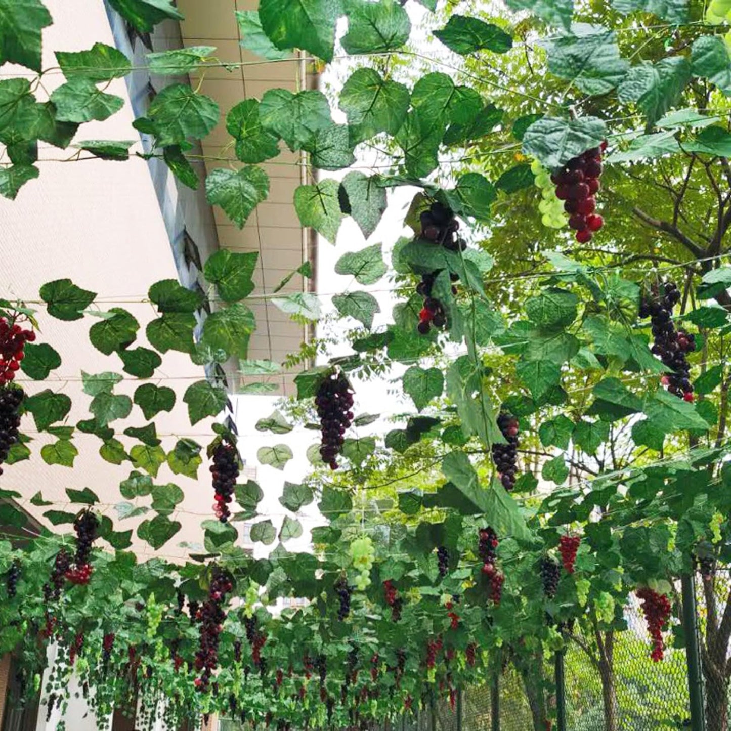 5Pcs 36 Leaves Artificial Greenery Garlands Hanging Leaves with 5 Strings 36 Purple Grapes for Faux Grape Leaf Garland Vine Plants for Indoor Outdoor Wedding Garden Home Party Wine Rack Decor