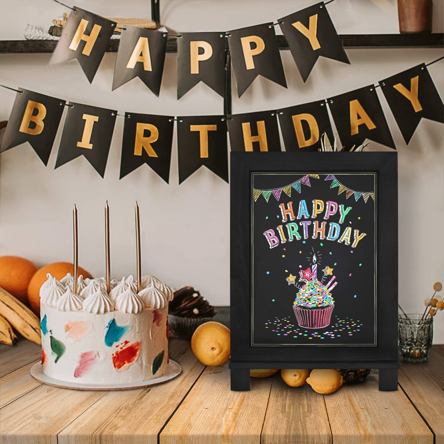 Egofine Wooden Chalkboard Sign, Tabletop with Stand Black, Magnetic Chalkboard Easel for Home, Cafe, Wedding, Kitchen Memo Board Décor