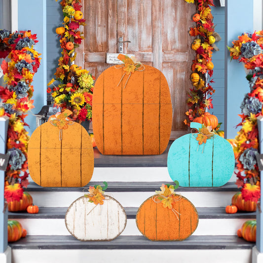 Yuntau Fall Outdoor Decorations for Home Farmhouse Thanksgiving Pumpkin Porch Standing Welcome Harvest Wood Pumpkin Sign Autumn Sign for Front Door Porch Garden Yard Patio(Stylish)