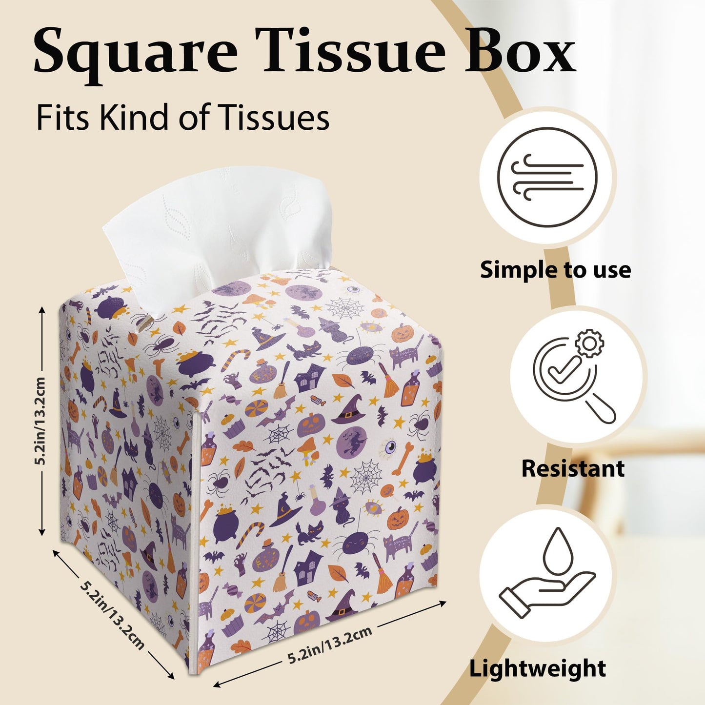 Halloween Tissue Box Cover, Pumpkins & Bats Tissue Box Cover Spiders Web Witch Hat Pattern, Aesthetic Home Desktop Decor for Kitchen Living Room Bathroom Vanity Office, Gift for Women & Friend-A20