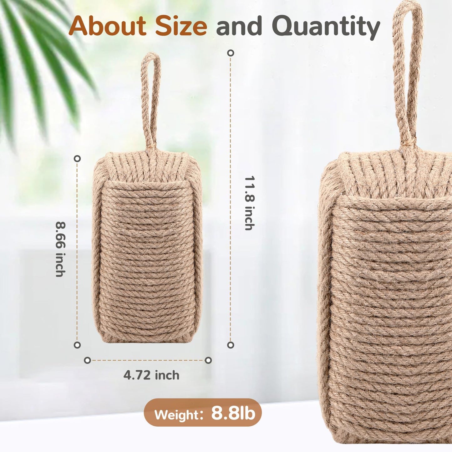 MorningRo Rope Door Stop Decorative Door Stop with Handle 4.72 ''d x 8.66''h 8.8lb Square Heavy Weighted Stoppers for Outdoor Inside Window Home to Keep Open New Home Gift Bookend
