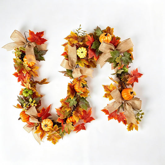 HipTree 6FT Fall Garland with Maple Leaves Pumpkins Burlap Bows Berries, Autumn Harvest Garland for Mantle Fireplace Table Centerpiece, Thanksgiving Home Indoor Outdoor Decor,Fall Decorations for Home