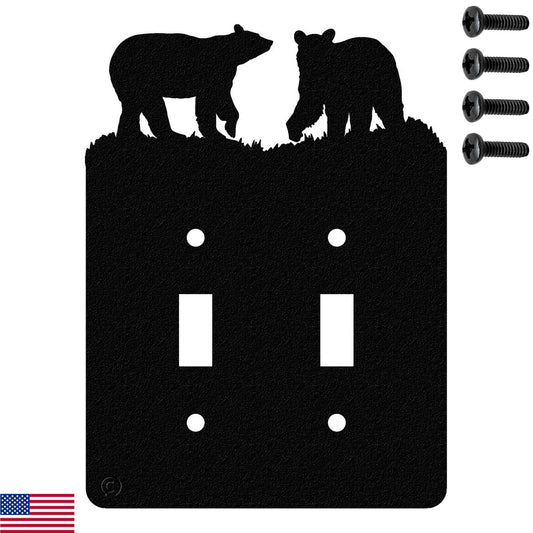 Bear Double Toggle Light Switch Wall Plate(Double Toggle, Black) - MADE IN USA