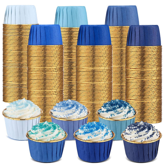 Geiserailie 100 Pcs Dusty Blue Cupcake Liners Blue Cupcake Foil Wrappers Snack Bowls for Parties Wedding Bridal Shower Birthday Supplies