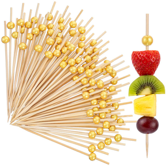 Afcabakila 1000 Pieces Cocktail Picks Fancy Toothpicks for Appetizers, 4.7” Decorative Bamboo Cocktail Sticks Appetizer Skewers for Fruit, Charcuterie, Wedding Food Party, Birthday Decor Matte Gold