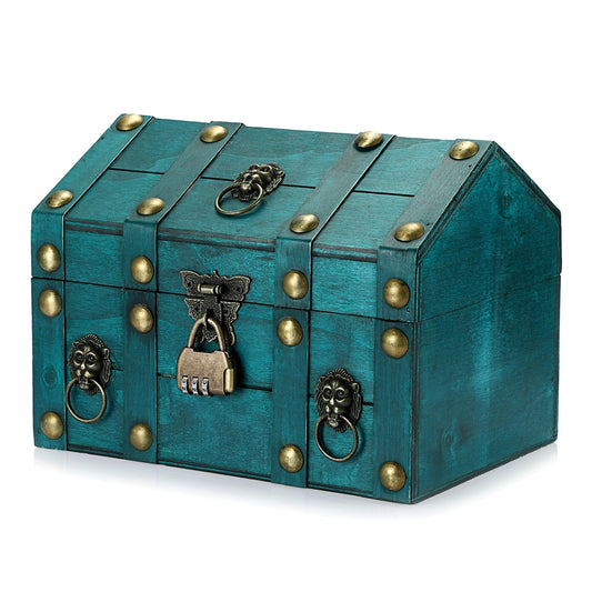 ELLDOO Product image Wooden Treasure Chest with Lock, Vintage Pirate Chest Keepsakes Box for Kids Gifts, Handmade Treasure Storage Green Decorative Box for Jewelry Coins Collectibles, Large