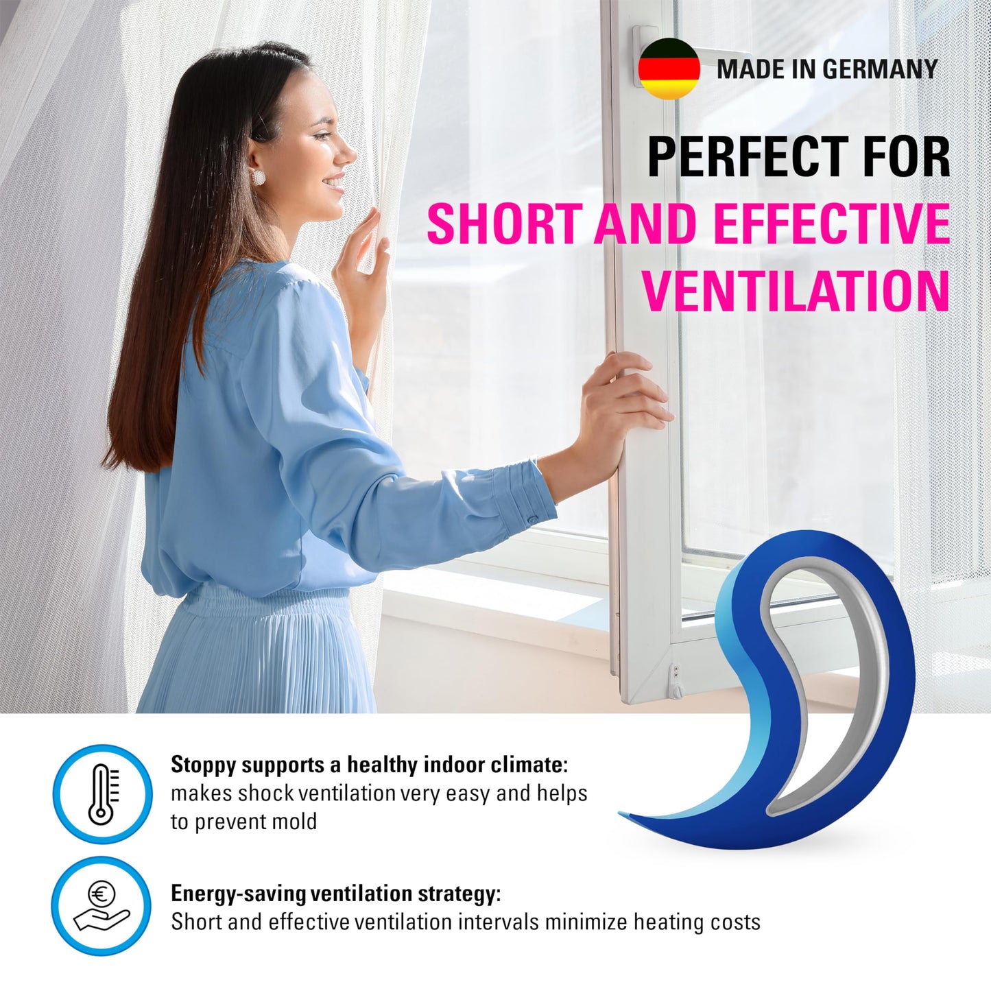 Stoppy Door and Window Stopper, Multi-Functional Wedge, Convenient Door Hook, Window Clamp, Keep Doors and Windows Open with Ease, Home and Office Accessory, (White, 2 Pack)