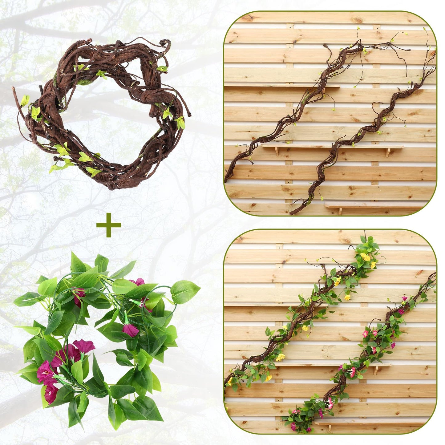 Giegxin 2 Pcs 63 inch Bendable Wall Hanging Tree Branches Artificial Tree Twigs Fake Plants Trunk Garland with Green Leaves for 3D Indoor Outdoor Wedding Garden Home Christmas Decor
