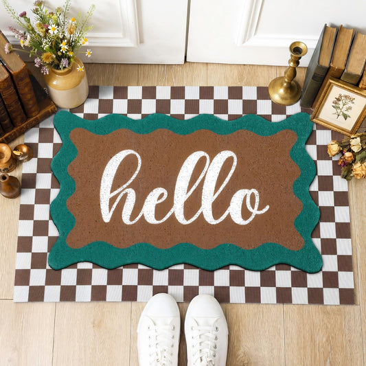 Tinideya 2 Pcs Summer Door Mat Vintage Neutral Welcome Non Slip Coir Mats Brown White Western Floor Layering Doormats Seasonal for Front Porch Entryway Decor