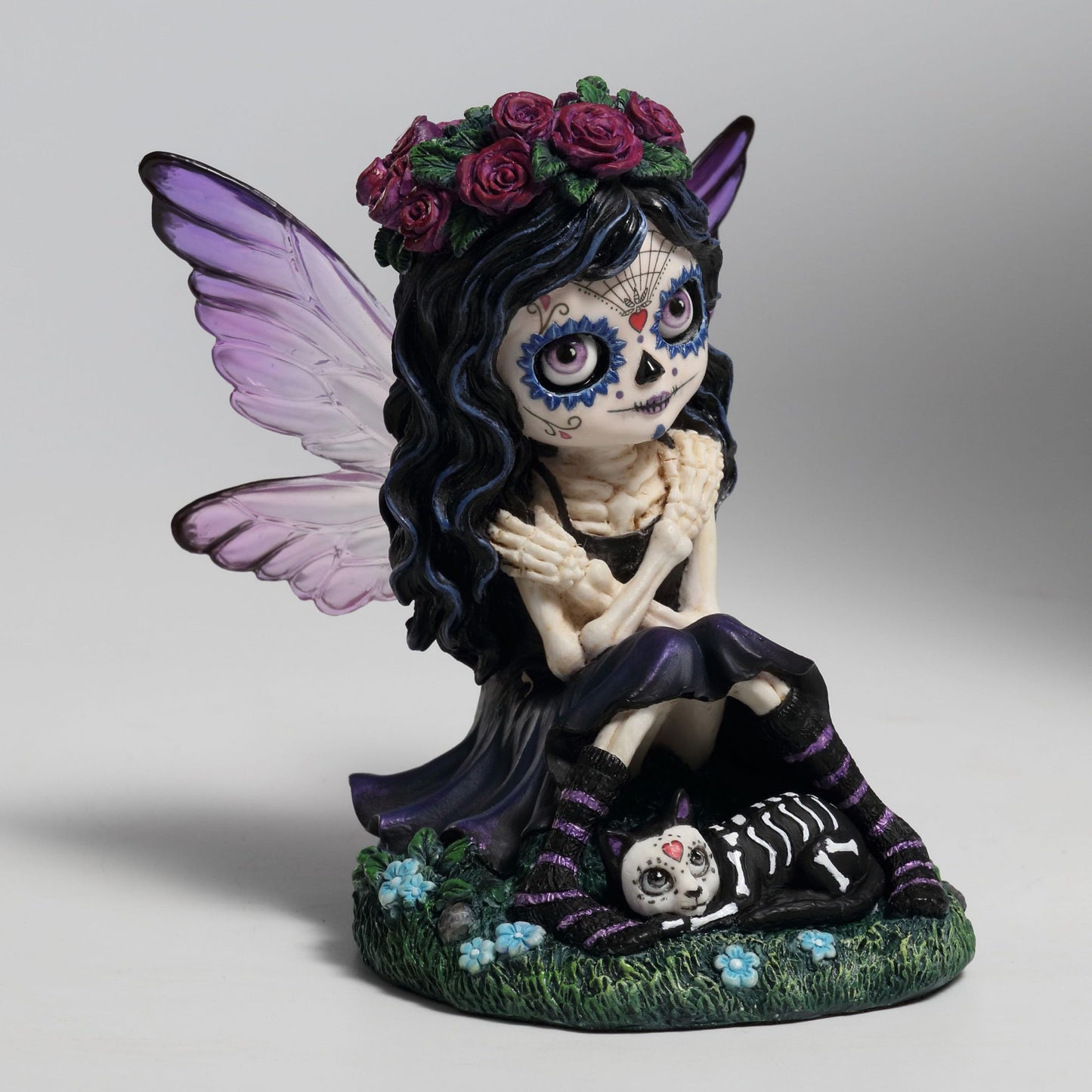 Veronese Design 4 3/4 Inch Day of The Dead Sugar Skull Butterfly Fairy Petting Cat Resin Hand Painted Figurine