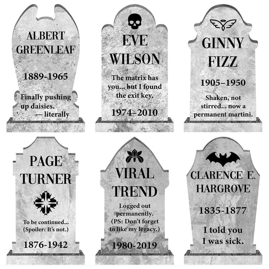 Yewfold 6 Pcs Funny Halloween Tombstones Yard Signs with Stakes, 16.5" Waterproof Graveyard Lawn Decorations, Vintage Outdoor Halloween Decor