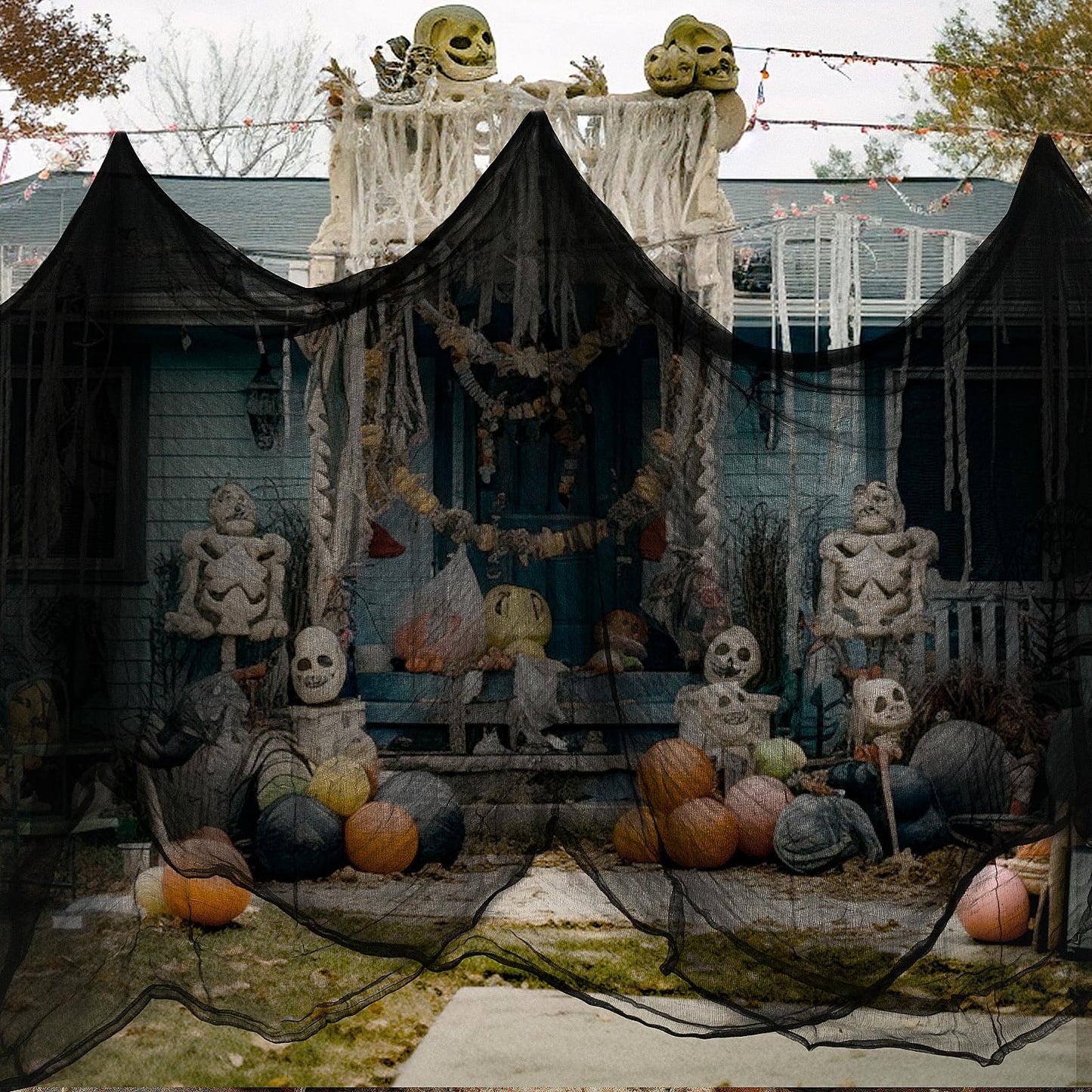 Nirohee 315 x 85 Halloween Black Creepy Cloth,Spooky Fabric Cloth Halloween Decorations Outdoor,Scary Creepy Gauze Black Cloths Party Decor Props for Witch Room,Haunted House,Garden
