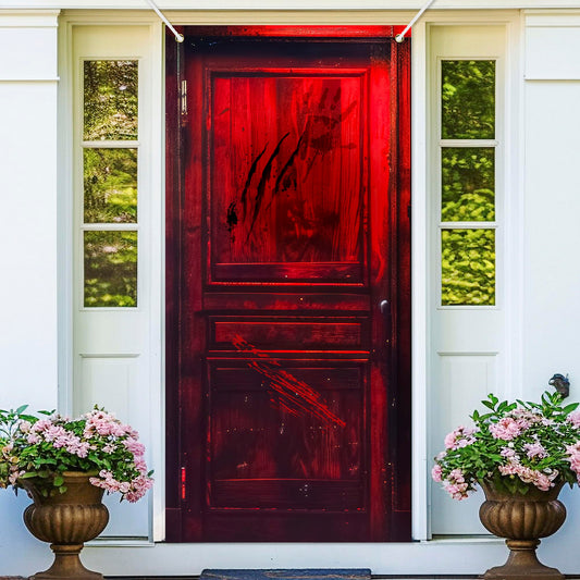 Halloween Red Horror Door Cover Banner Bloody Scary Door Theme Decor for Halloween Horror Party Indoor Bedroom Door Window Cover Decorations Photo Studio Props Supplies 35.4x72.8in-BECKTEN