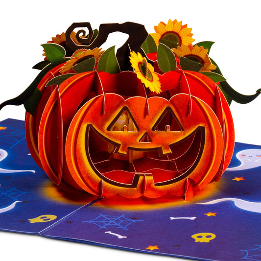 Paper Love Halloween Card | 3D Pop-Up Halloween Pumpkin Greeting Card for Kids, Friends, or Family | 5" x 7" w/Envelope & Note Tag