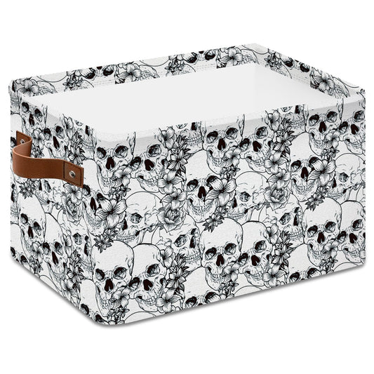 Whaline Halloween Storage Basket with Handles Skull Floral Cube Storage Bin Foldable Fabric Container Organizer Box for Home Office Dorm Closet Shelf Toy