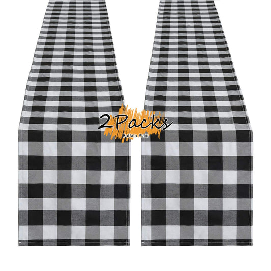 Plaid Table Runner for Christmas Decorations 2Packs 13x108Inch Black White Table Runner Buffalo Plaid Table Runners for Halloween Holiday Decor Xmas Checked Table Runners