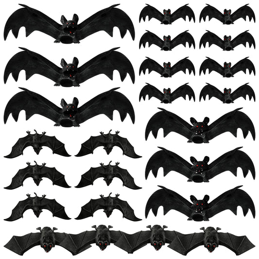 MGparty Halloween Hanging Bats 24 Pcs Realistic Scary Rubber Bats for Halloween Outdoor Indoor Yard Home Window Door Wall Decorations Halloween Party Decorations with 5 Size