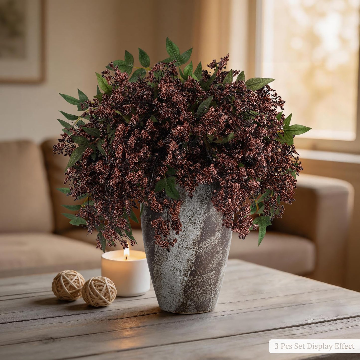 Miaikoe 1 Pcs Artificial Berry Stem 36" Realistic Flowers Picks Branches Faux Stem Spray DIY for Holiday Seasonal Farmhouse Mantel DIY Home Decorations (Dark Brown)
