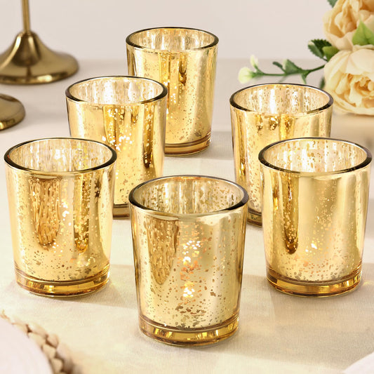 LETINE 6pcs Gold Votive Candle Holders – Tea Light Candles Holder & Standard Votive Size for Regular Votive Candles – Candle Holder for Home Decor, Garden Party Decorations, Engagement Table Decor