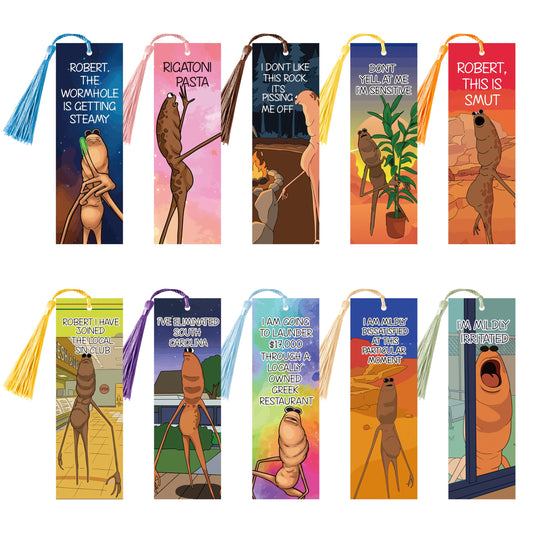 BOpusail 10Pcs Marcus The Worm Bookmark with Tassels, Multicolor Funny Meme Bookmarks for Book Lovers Teachers Students, Reading Accessories Party Stationery Gift Library Office Favors