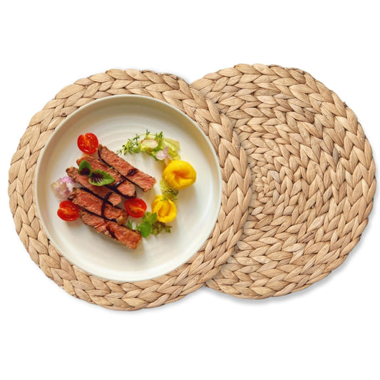 Round Woven Placemats Set of 2, Natural Wicker Place mats, Boho Farmhouse Rustic Plate Chargers, Rattan Table Mats for Dining Table, Fall, Halloween, Thanksgiving, Christmas Decor (13 inch)