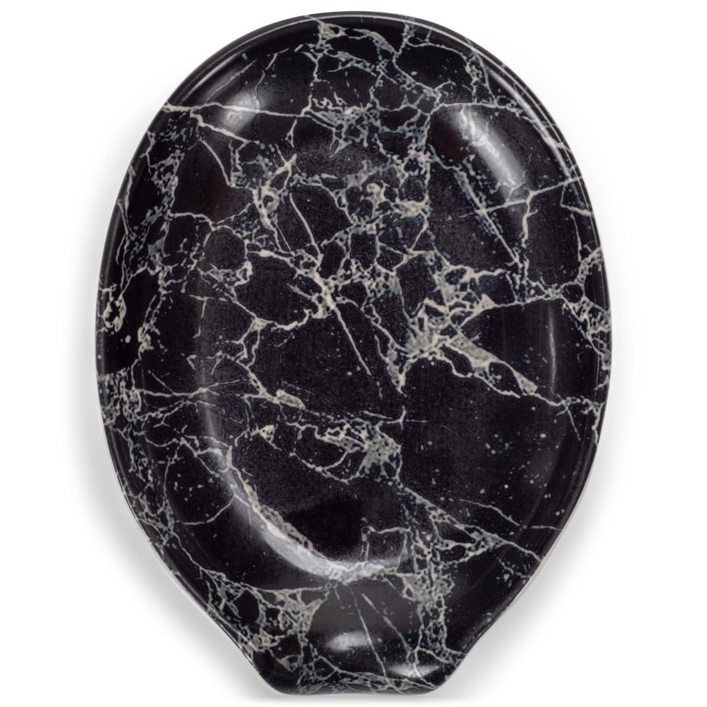 Nat & Jules Marbled Black 6 x 4 inch Ceramic Oval Countertop Spoon Rest - Versatile & Ideal for Everyday use from your Stove Top, Kitchen Counter, and Coffee or Cooking Stations, Marbled Black