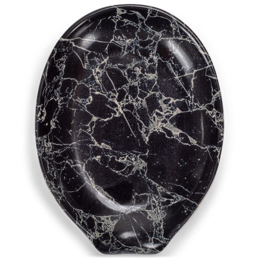 Nat & Jules Marbled Black 6 x 4 inch Ceramic Oval Countertop Spoon Rest - Versatile & Ideal for Everyday use from your Stove Top, Kitchen Counter, and Coffee or Cooking Stations, Marbled Black