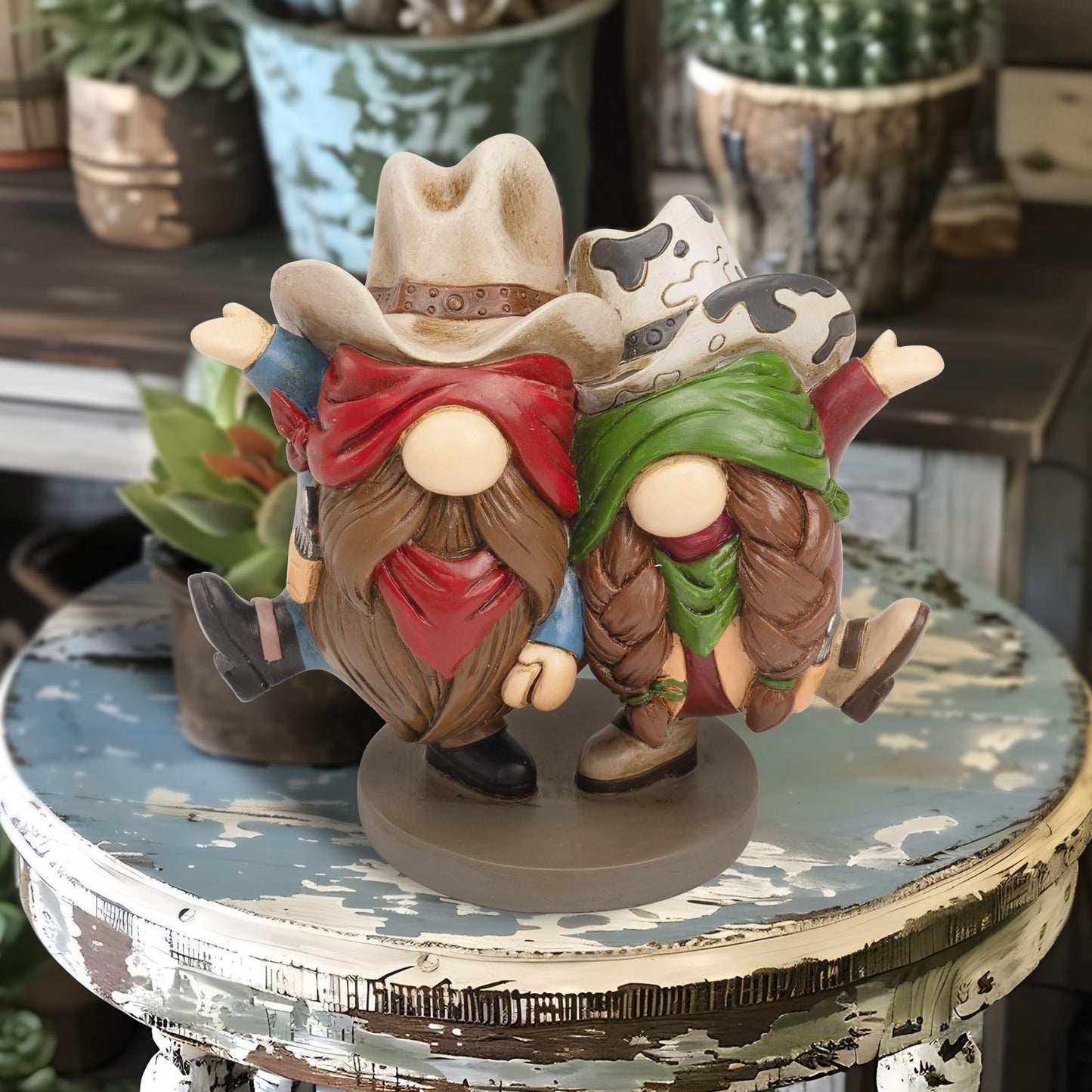 flangairy Western Cowboy Cowgirl Gnomes Decor, 5.1x4.9 Inchs Resin Figurines Southwestern Table Shelf Desk Indoor Decorations for Home, Cowboy Gifts