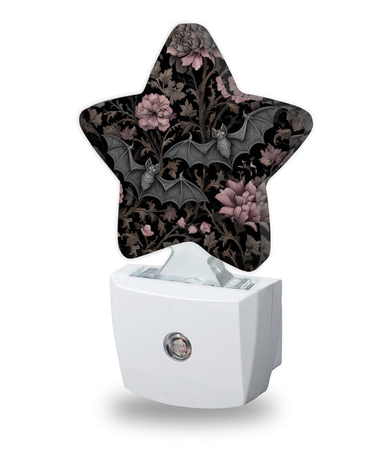 ICRICR Night Light,Gothic Floral Bats Night Lights Plug into Wall Dark Vintage Decorations for Bedroom Bathroom,Dusk to Dawn Sensor Kitchen Hallway Stairs Energy Efficient Desk Lamp
