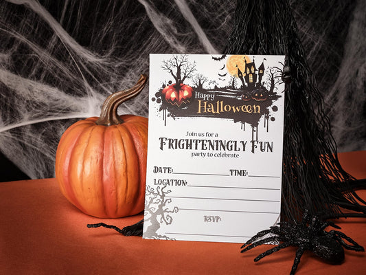 Frighteningly Fun Jack O’ Lantern & Haunted House Halloween Party Invitations, 20 5x7 Fill In Cards with Twenty White Envelopes by AmandaCreation