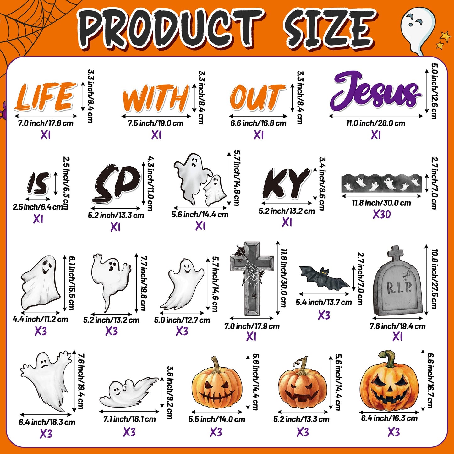 BeYumi Halloween Bulletin Board Set - 67Pcs Halloween Christian Bulletin Board Set Life without Jesus Is Spooky Cross Pumpkin Cutout Border Trim Religious Sunday School Classroom Chalkboard Wall Decor