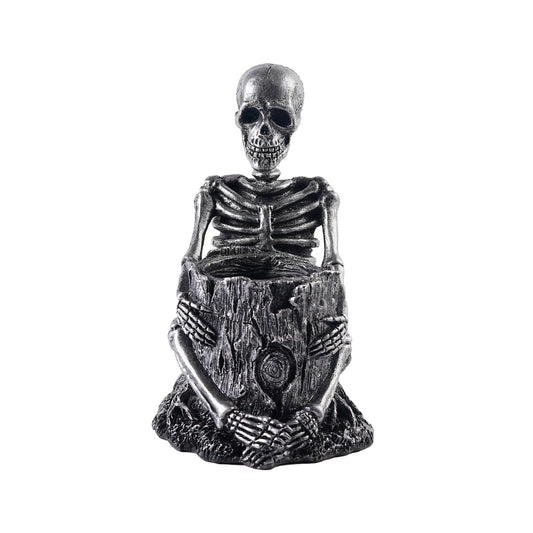 Skeleton Toothbrush Holder for Bathroom, Resin Skull Pen Holder, Gothic Decor, Desk Storage Cup for Toothpaste, Makeup Brushes or Combs, Metal Black