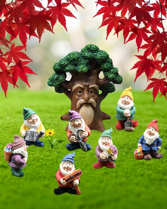Inkaove Miniature Garden Gnomes Figurines Fairy Garden Accessories with Large Tree Ent Figurine, Colorful Outdoor Garden Decor, Gnome Statue Resin Lawn Ornaments for Yard, Patio & Porch
