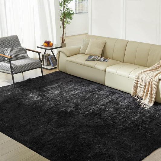 5X8 Ultra Soft Rug for Living Room, Fluffy Shag Area Rug for Bedroom, Modern Shaggy Carpets Fuzzy Rug for Teens Dorm Nursery Home Decor Aesthetic, Upgrade Anti-Skid Durable, Black