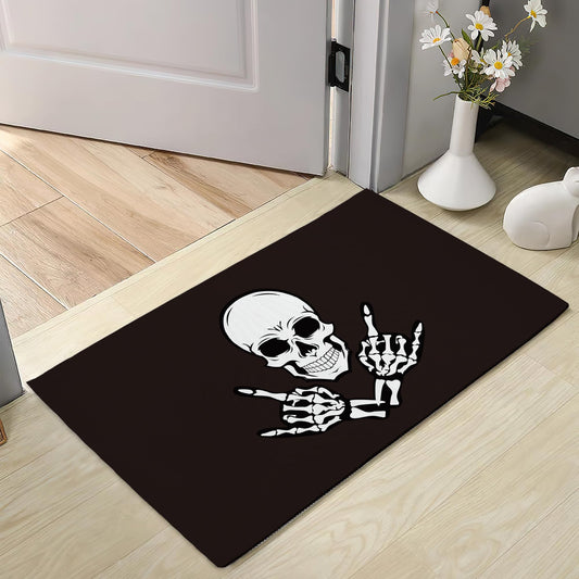 Door Mat Skeleton Hands Gestures Rock and Roll Welcome Mat 30"x17" Outdoor and Indoor,Non-Slip Front Doormat for Home Entrance,Outside Entry,Yard,Floor,Patio