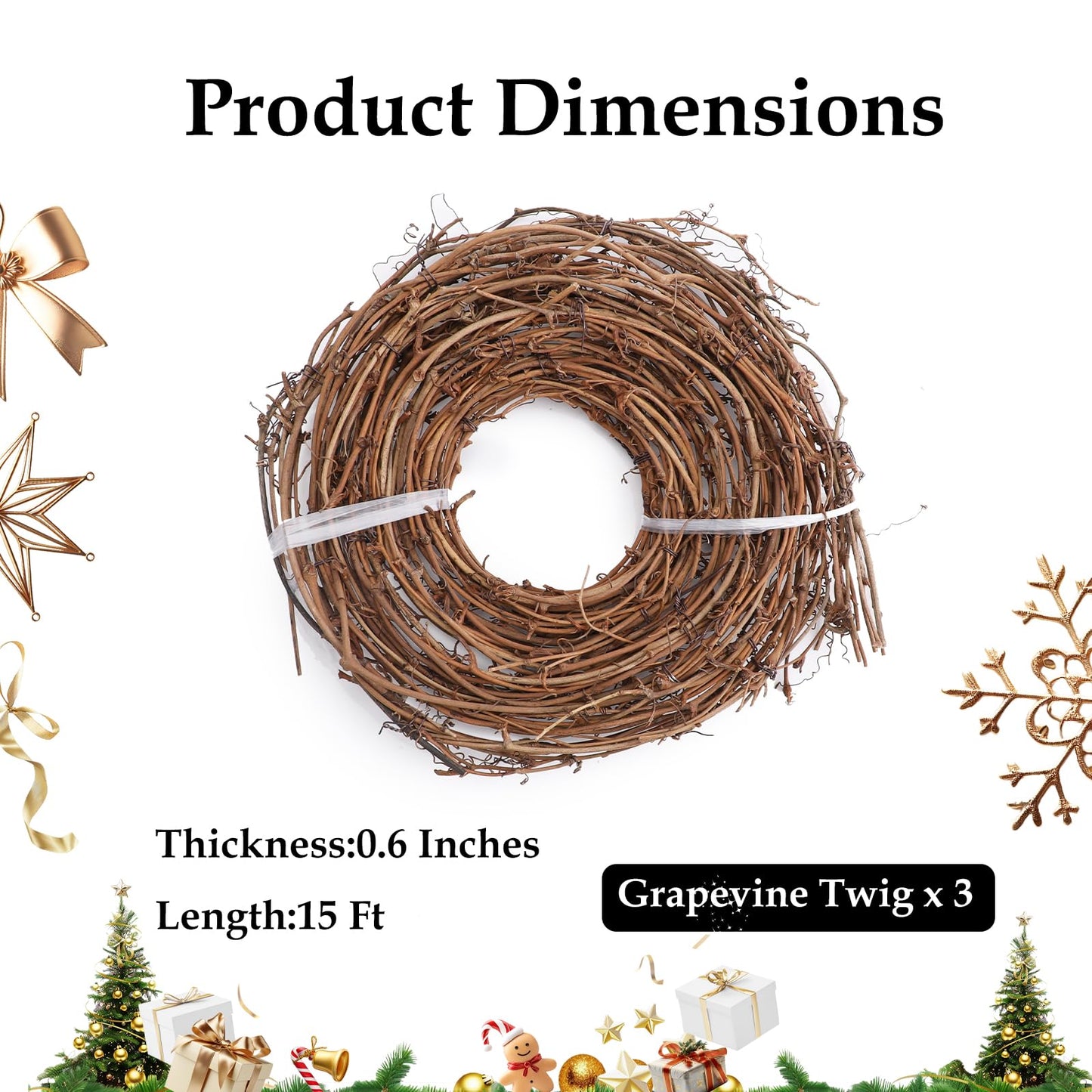 3 Pcs Grapevine Garland, 15 Feet DIY Crafts Natural Grapevine Twig Vines, Vines Garland Wreaths for Christmas Wedding House Holiday Door Vase Wall Decor