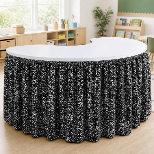 AKAIXI 12FT Black and White Composition Table Skirt Ruffle Teacher Desk Skirts for Classroom Decorations Table Cover Skirt for Kidney Shaped Desk Party Supplies Kindergarten Office Bookcase Cabinet