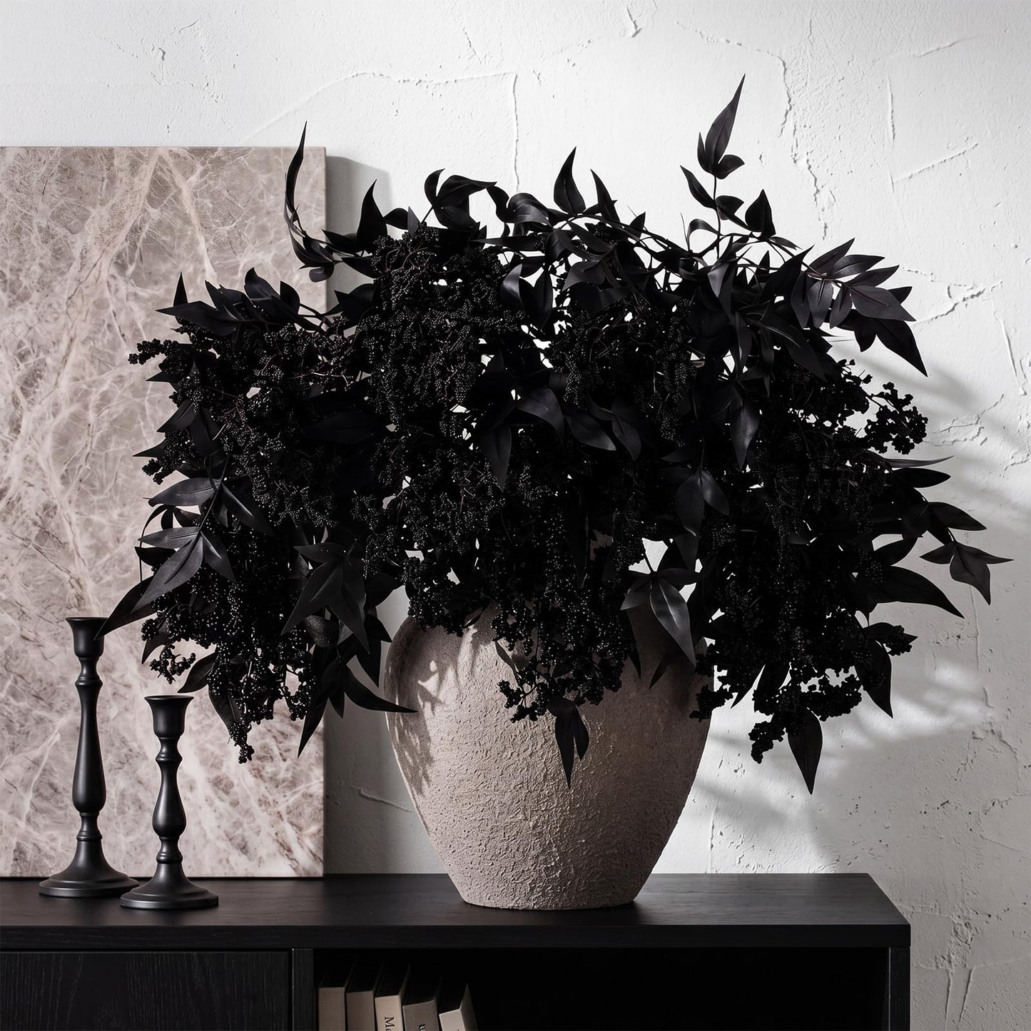 Zeyune 3 Pcs Artificial Black Berry Stem Fall Faux Flowers Picks Branches Fake Realistic Sedum Stem Spray for Halloween Holiday Seasonal Farmhouse Mantel Harvest DIY Home Decorations(35 Inch)