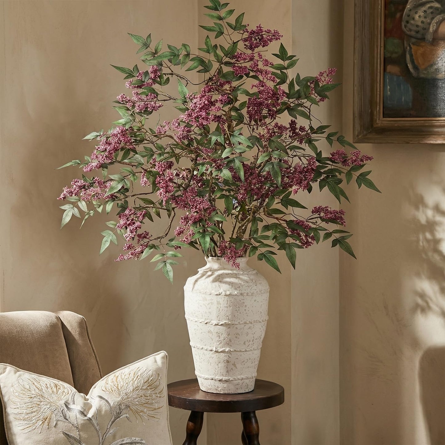 2 Pcs 36" Artificial Nandina Berry Stem, Realistic Berry Spray(Dusty Plum)